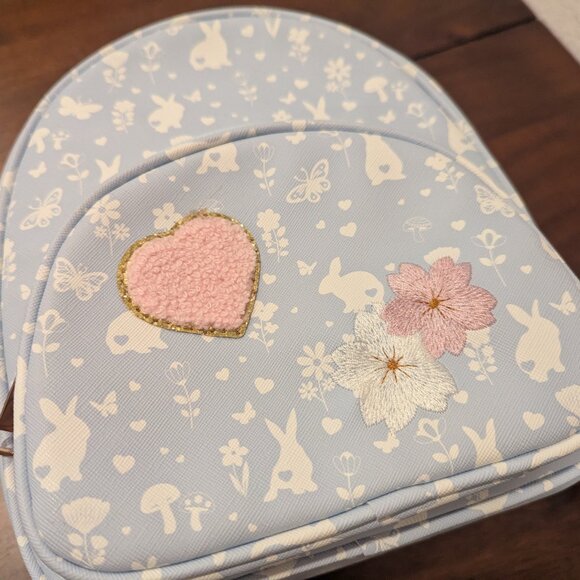 NWT UnderOneSky Texture Embroidered Floral Patch Bunny Mini Backpack Baby Blue - Picture 6 of 6